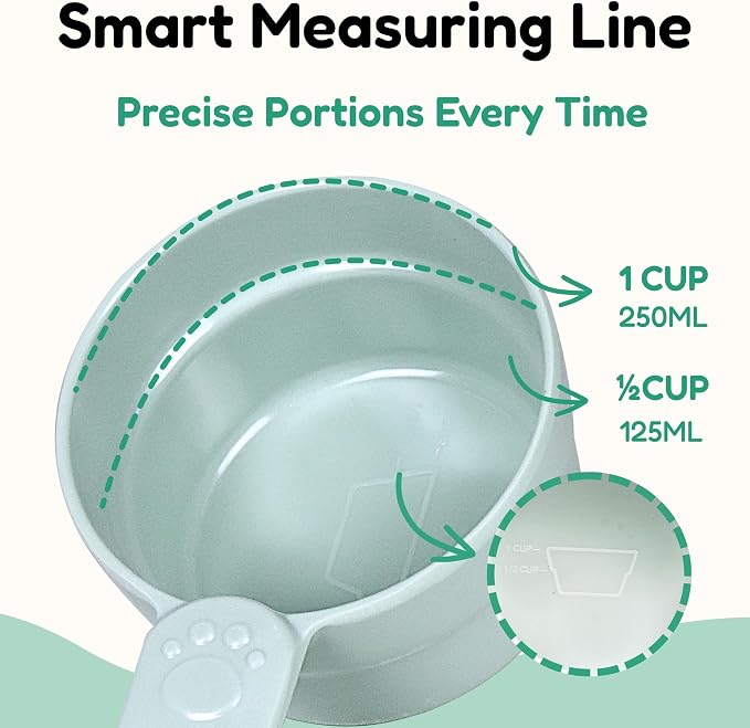 1 Cup Dog Food Scoop, Extra Long Handle Sturdy Melamine Pet Food Measuring Scoop with Clear Marking Lines, BPA-Free, Shatterproof, Dishwasher Safe (Green + Blue, 1 Cup)