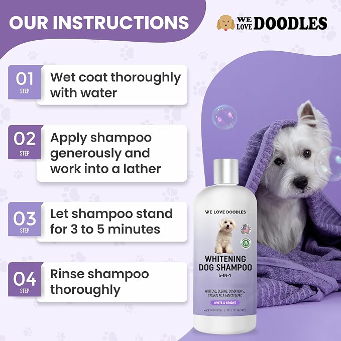 Dog Whitening Shampoo & Conditioner, Removes Stains On White Coat, USA Made | Prevents Discoloration & Brightens Fur On White Haired Dogs, Tearless, Hypoallergenic, Gentle, Natural Shampoo for Dogs, USA