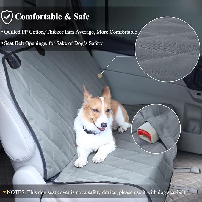 VIVAGLORY Dog Seat Cover Pet Seat Protector, Large, Grey | Backseat Cover for Car Suv & Truck, Back Rear Backseat Bench Protector