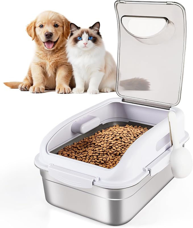 ALL FOR PAWS 304 Stainless Steel Dog Food Container, Cat Food Storage Container with Scoop, Airtight Metal Pet Food Storage Bin to Keep Food Fresh, Mouse Proof Small Storage Bin Fits Up To 11 Lbs