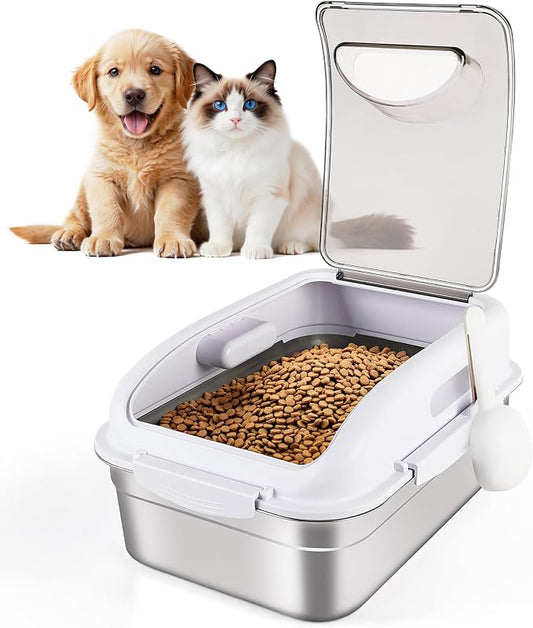 ALL FOR PAWS 304 Stainless Steel Dog Food Container, Cat Food Storage Container with Scoop, Airtight Metal Pet Food Storage Bin to Keep Food Fresh, Mouse Proof Small Storage Bin Fits Up To 11 Lbs