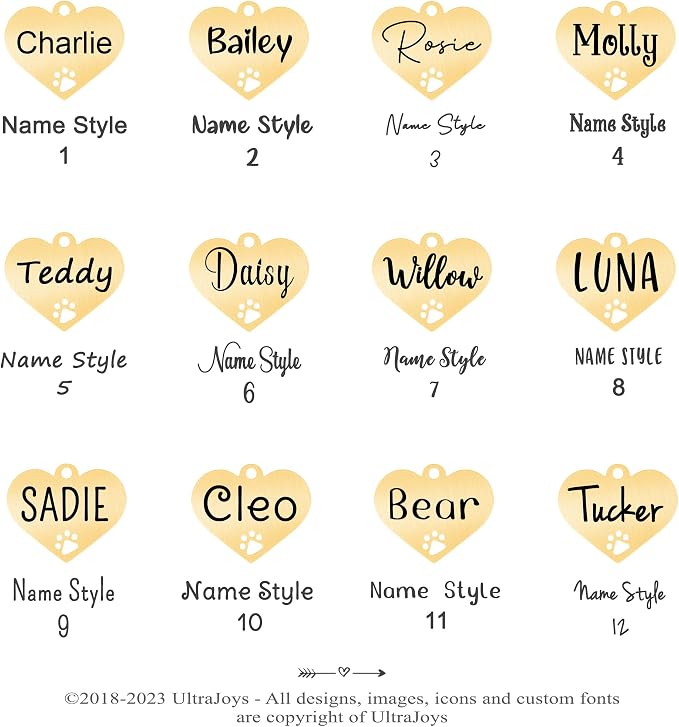Ultra Joys Dog Tags Personalized for Pets - Hollow Paw Custom Pet ID Tag - Engraved Dog Tag for Small, Large Dogs - Small Heart in Gold
