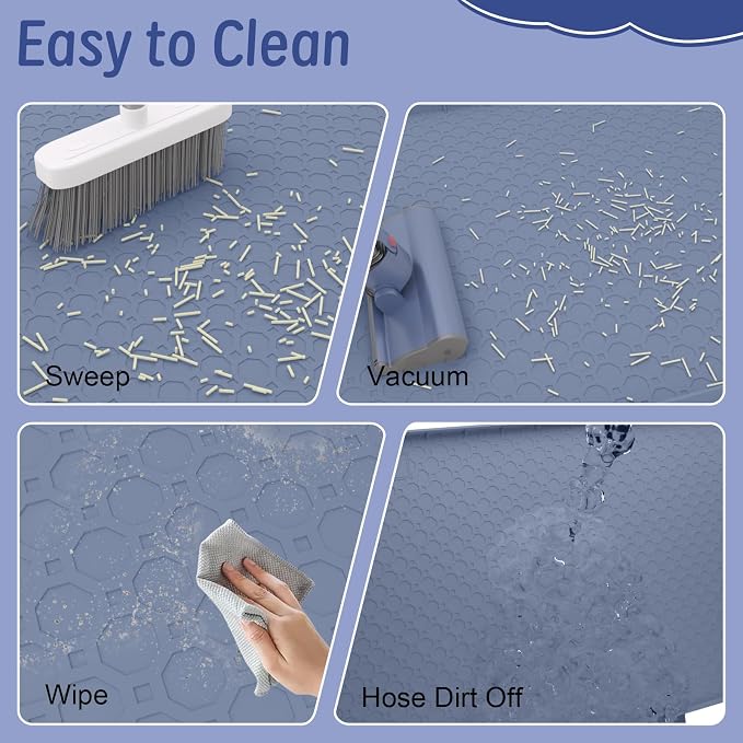 Silicone Large Cat Litter Mat 34" X 22", Cat Mat for Litter Box, Cats Litter Trapping Mat, Non-Slip and Waterproof, Raised Edges, Blue