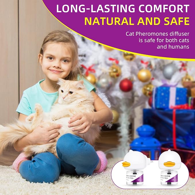 Cat Pheromones Calming Diffuser Kit, 2 Plug-in Diffusers & 2 Refills (48ml) - Up to 60 Days Pheromone Support for Cats - Helps Reduce Scratching, Urine Marking & Anxiety - Fits All Cat Breeds & Ages