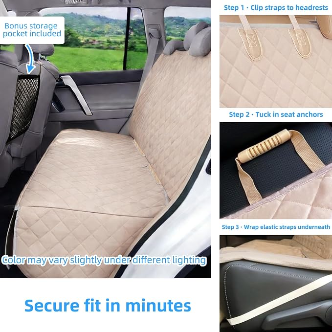 Bark Lover Dog Car Seat Cover for Back Seat Waterproof Backseat Protector, Nonslip Rear Seat Cover for Kids,Universal Size Fits Cars Trucks SUVs (Beige)