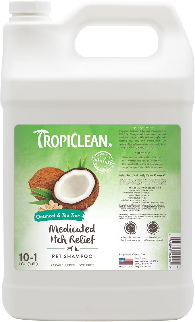 TropiClean Oatmeal Dog Shampoo for Itchy Skin Relief, Medicated,1 Gallon