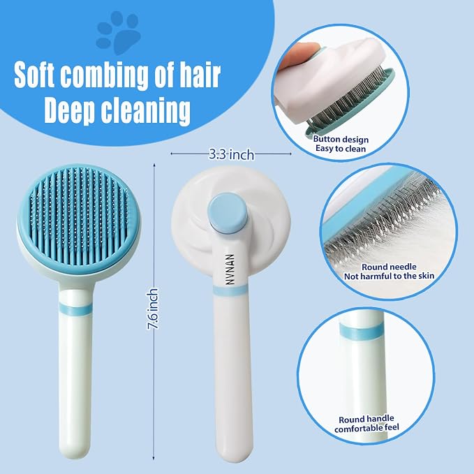 NVNAN 5-Piece Dog Grooming Brush Set with Grooming Gloves | Includes deshedding comb, shampoo brush, and pet hair removal tools for shedding, bathing, and brushing