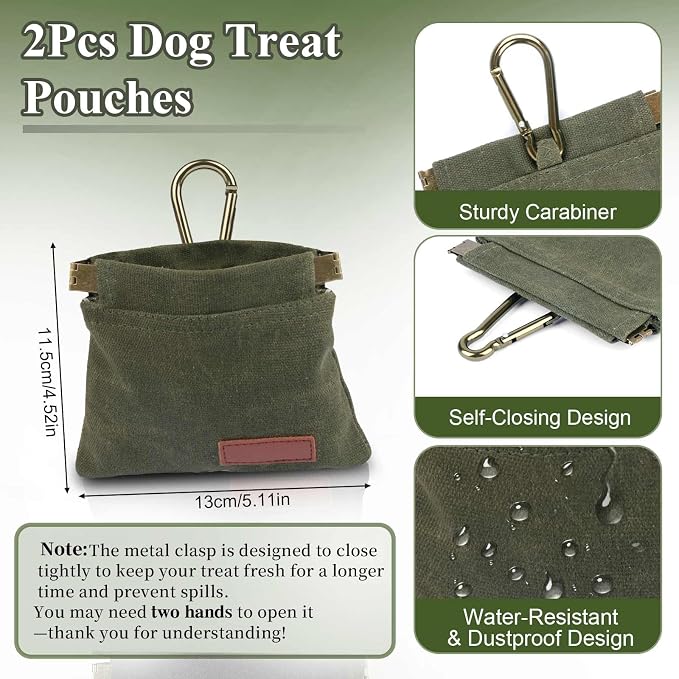 2Pcs Hands Free Dog Treat Pouches for Training, Walking and Outdoor Use | Dog Treat Bag with Carabiner, Hands Free, Auto Closing Pet Treat Pouch for Training,Walking, Hiking