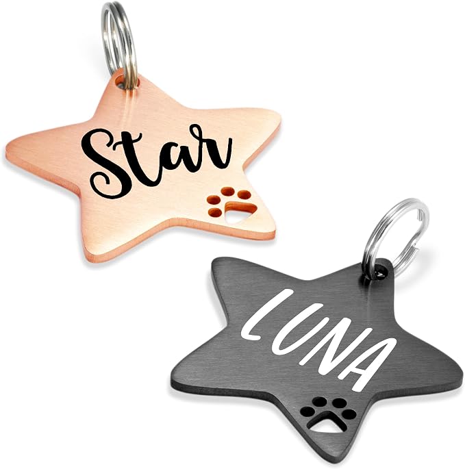 Ultra Joys Dog Tags Personalized for Pets - Hollow Paw Custom Pet ID Tag - Engraved Dog Tag for Small, Large Dogs - Small Star in Rose