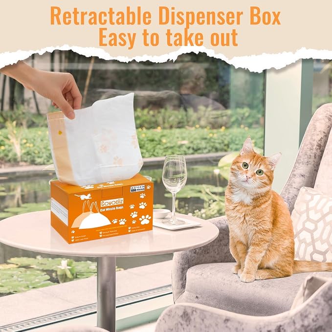 100 Pack Cat Litter Box Liners, Compatible with MeoWant SC01/C02/LR01 Litter Bags, Extra Thick Drawstring Heavy Duty Cat Waste Bags, 18.5" x 12.6"