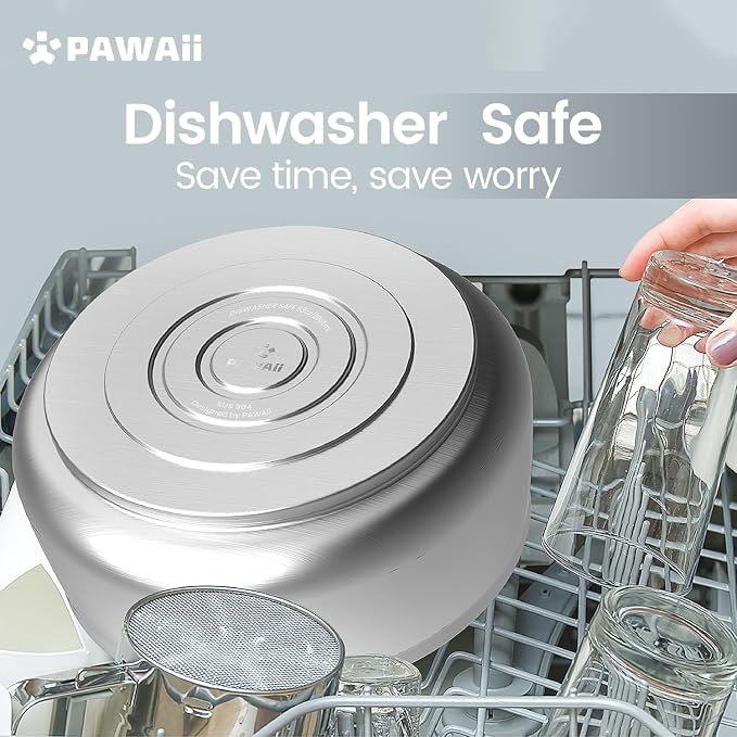 Pawaii Dog Bowl,68 oz Stainless Steel Food and Water Bowl,ID Tag,1 Pack | Double-Wall Design,Non-Slip Rubber Base,Dishwasher Safe,Smooth Open Design, Not a Slow Feeder,Easy-Rinse Interior