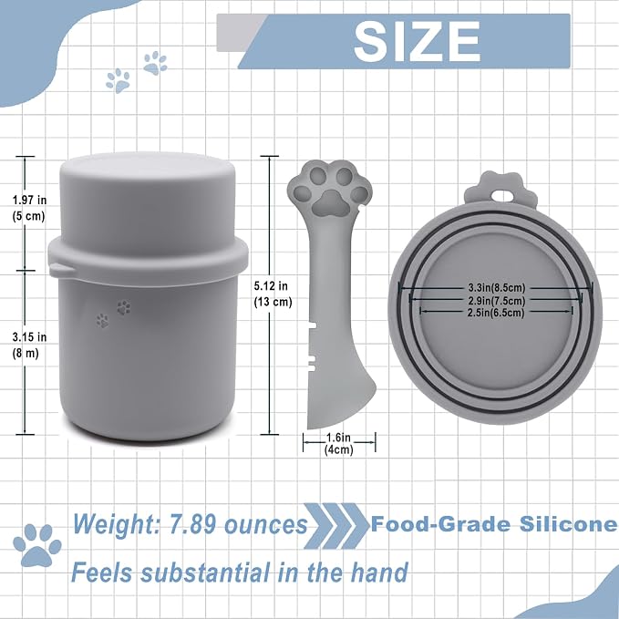Original Canned Dog Food Storage Container | Silicone Can Cover Pet Food Sealer | BPA Free, Airtight, Dishwasher & Freezer Safe (2 Pcs Grey)