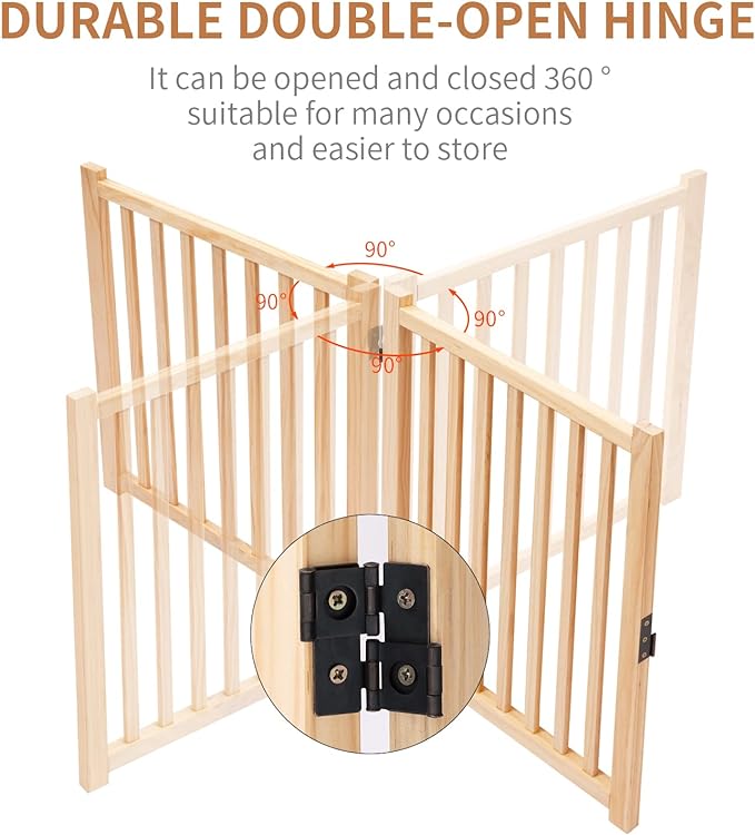 YOCAN Non-Painted Wooden Freestanding Dog Gates for The House,Doorways, Stairs,Wood Dog Fences Indoor Pet Gate,Step Over Fence-3 Panels L:69" H:23"