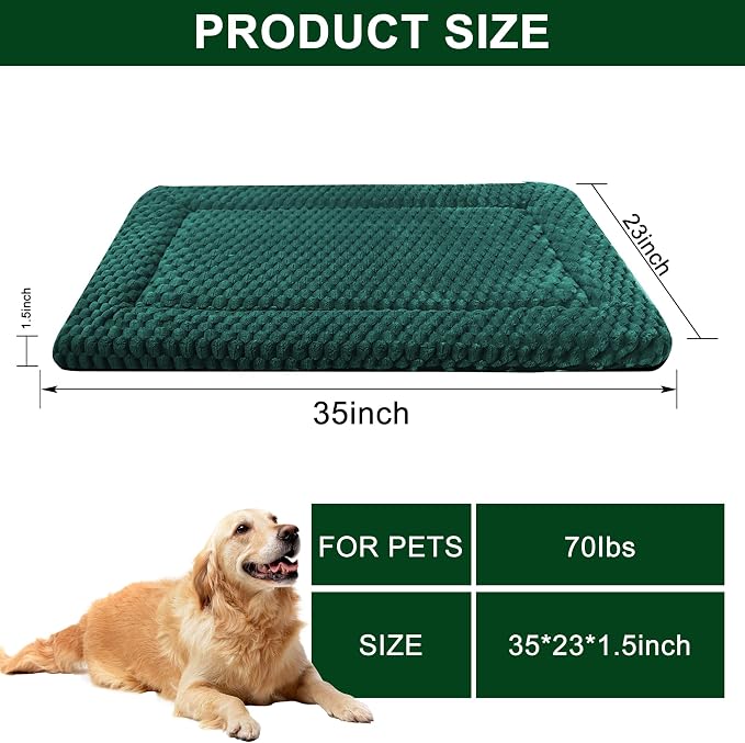 Dog Bed Mat,Reversible & Ultra Soft Kennel Pad-Machine Washable Pet Bed for Dogs & Cats-All-Weather Crate Liner for Crates,Carriers & Travel (Dark Green, 35" L x 23" W x 1.5" Th)