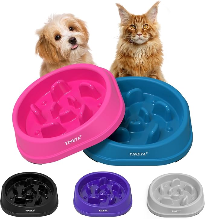 YINEYA 2PCS Anti-Choking Slow Feeder Dog Bowls Small Size Dog, Slow Feeder Cat Bowl, Supplies and Puzzle for Pet