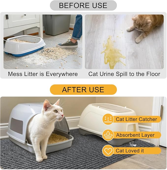 BEAUTYZOO Cat Litter Mat, 32" x 45" Large Litter Trapping Mat, Waterproof | Scatter Control, Absorbent Urine‑Proof, Soft On Paws, Non‑Slip, Machine Washable, For Indoor Cats & Kittens, Floor Use