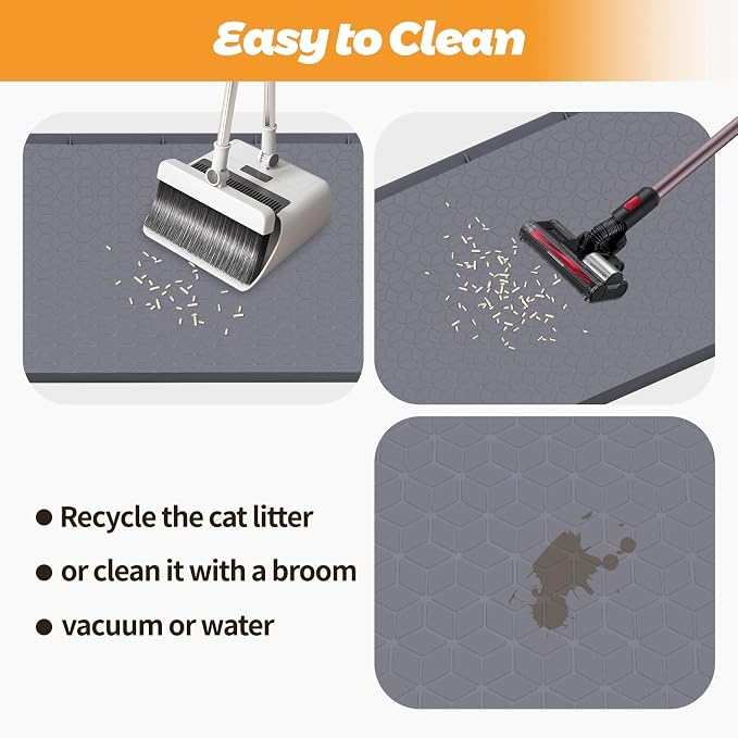 Cat Litter Mat for Litter Box 34"x22" Large Silicone Mat, Dark Grey | Waterproof Non-Slip Litter Box Mat with Raised Edges, Cat Litter Trapping Mat for Pet, Cat Litter Rug for Floor