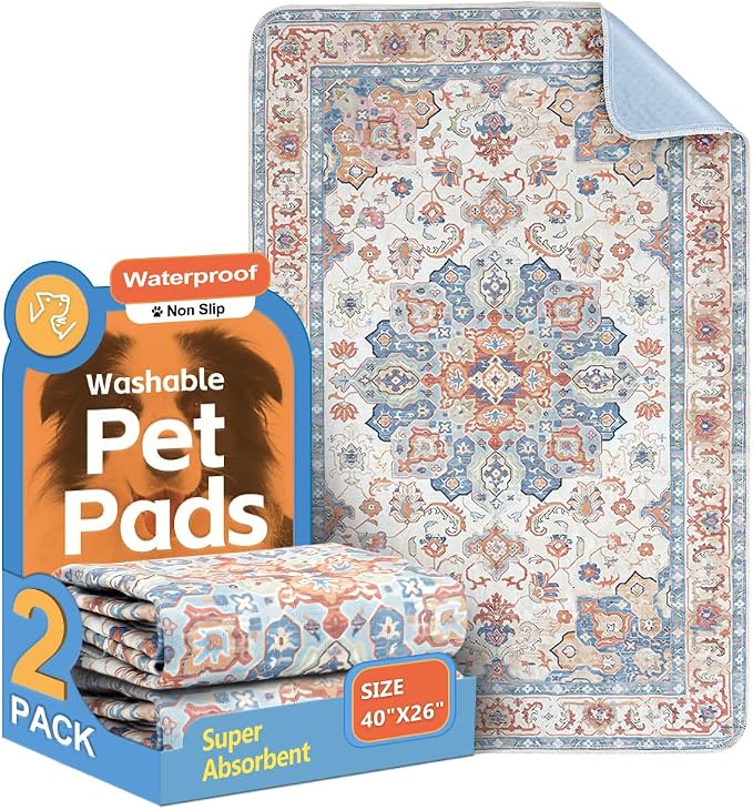 Washable Pee Pads for Dogs, 2 Pack Reusable Puppy Training Pads 40"x26" Super Absorbent Waterproof Dog Training Pads, Non-Slip Potty Pads, Whelping Pads Litter Mat Beige