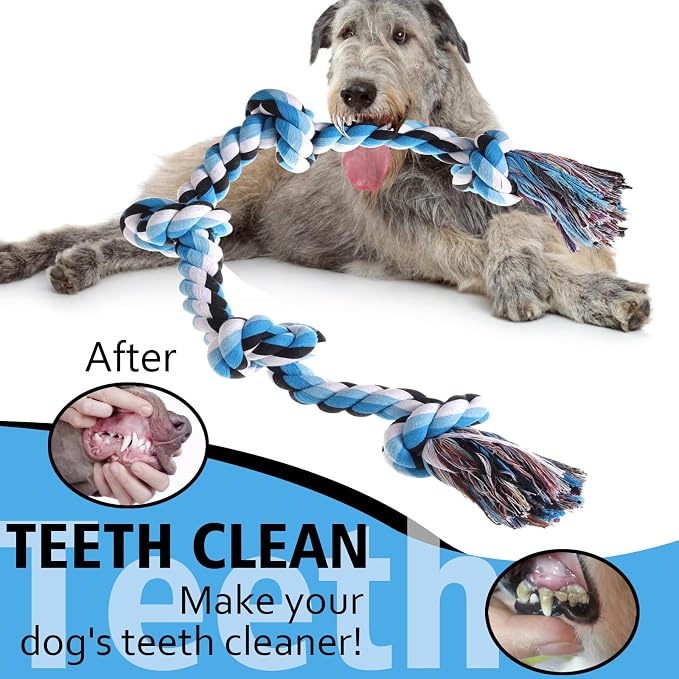 XIGOU Dog Rope Toys for Large Dogs Aggressive Chewers, Dog Chew Toys for Large Breed Indestructible, Heavy Duty Tough 3 Feet 5 Knots Dog Toy, Sturdy Rope toy for Dogs Tug of War Dog Toy Teeth Cleaning