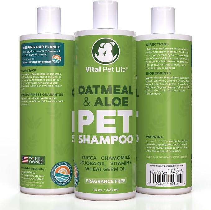 Oatmeal Shampoo for Dogs - Helps Dry Coats & Itchy Sensitive Skin, 16 oz | Aloe Vera, Chamomile, Jojoba Oil, Vitamin E, No Parabens or Artificial Dyes