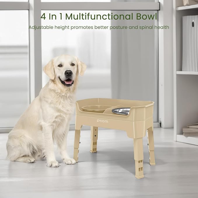 4-in-1 Elevated Dog Bowls with Adjustable Stand, Slow Feeder Licking Plate