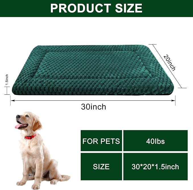 Dog Bed Mat,Reversible & Ultra Soft Kennel Pad-Machine Washable Pet Bed for Dogs & Cats-All-Weather Crate Liner for Crates,Carriers & Travel (Dark Green, 30" L x 20" W x 1.5" Th)