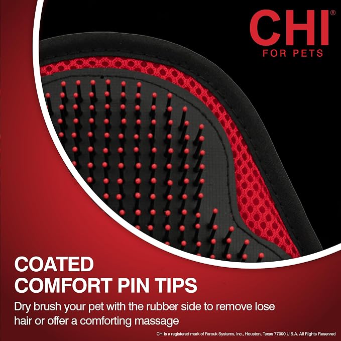 CHI for Dogs Detangling Grooming Glove, Dual-Sided Mitt | For wet or dry use, coated pin tips, removes hair and massages coat, adjustable one-size strap daily