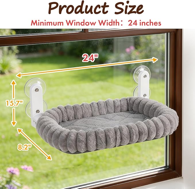 Zoratoo 2PC Cloud-Cuddle Cat Window Perch, Foldable Cat Hammock, M Grey | 2-in-1 Reversible Cover, Removable for Machine Wash, Stable Window Resting Seat with Large Suction Cups for Indoor Cats