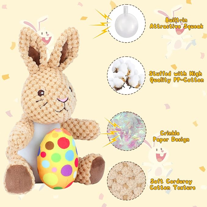 Rypet Stuffed Dog Toys Easter Bunny Dog Toy with Egg,Squeaker Plush Pet Toy with Crinkle Paper Interactive Durable Puppy Chew Toys Dogs Easter Gift for Medium Small Dogs
