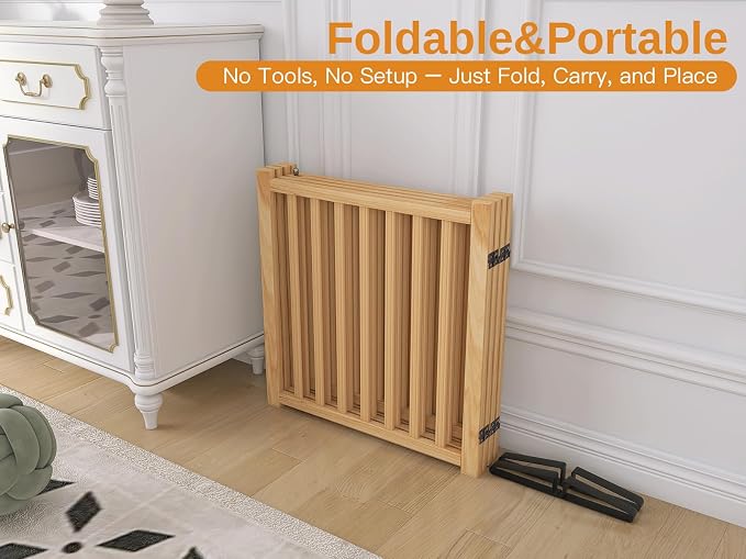 YOCAN Non-Painted Wooden Freestanding Dog Gates with Door for The House,Doorways, Stairs,Wood Dog Fences Indoor Pet Gate,Step Over Fence-4 Panel H:23"