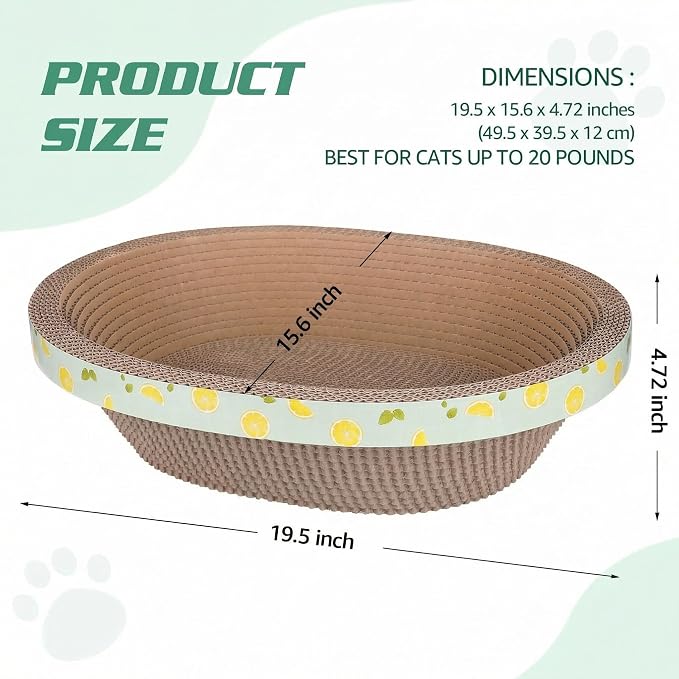 Oval Large Cat Scratcher Cardboard Bed Lounger Couch, Cat Scratching Board Lounge Box Durable, Corrugated Cat Scratch Pad for Indoor Cats Furniture Protector 19.5" × 15.6" × 4.7"