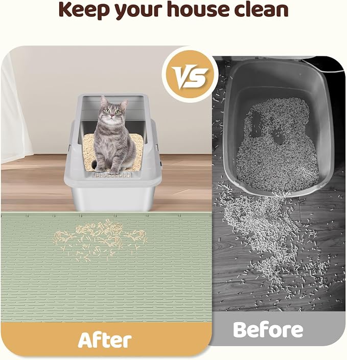 Silicone Cat Litter Mat for Litter Box 50”x35” Large Cat Mat, Green | Waterproof, Non-Slip, Leak-Proof Rug Mat with Lip, Easy to Clean, Extra Large Litter Catcher Mat for Floor