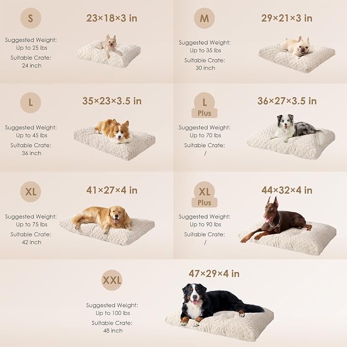 EHEYCIGA Washable Dog Bed for Crate 44x32 Inch, Anti-Slip XL Plus Kennel Pad for Extra Large Dogs Up to 85 lbs, Plush and Comfy Pet Sleeping Mat, Beige