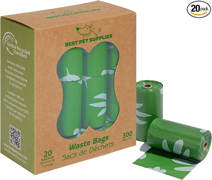 Best Pet Supplies Dog Poop Bags for Waste Refuse Cleanup, Doggy Roll Replacements for Outdoor Puppy Walking and Travel, Leak Proof and Tear Resistant, Thick Plastic - Green (Unscented), 300 Bags