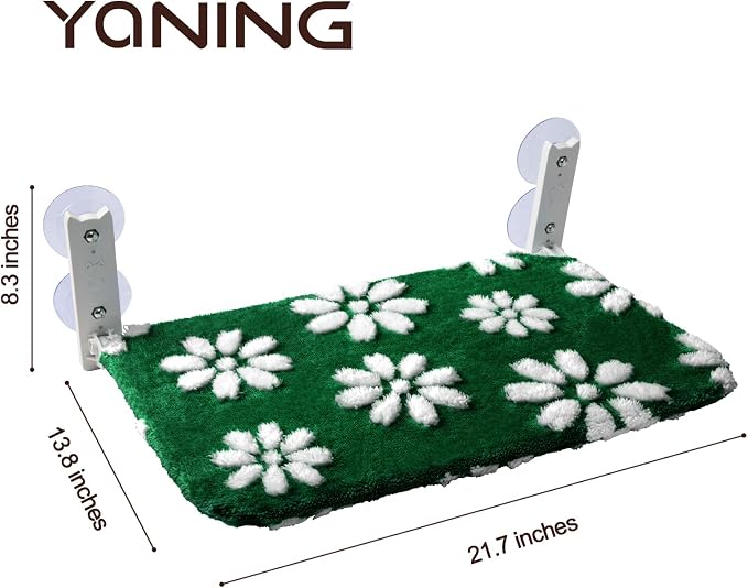 Cute Cat Window Perch, Foldable Cat Window Hammock, Green | Cordless Window Seat Bed for Indoor Cats, 3D Textured Flower Cover, Strong Suction Cups