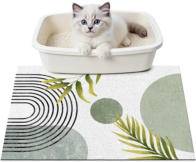 Cat Litter Mat Litter Trapping Mat, 24"x15" Waterproof Urine Proof Litter Box Mat Catcher Mat Non-Slip Washable for Kitty Kitten, Green