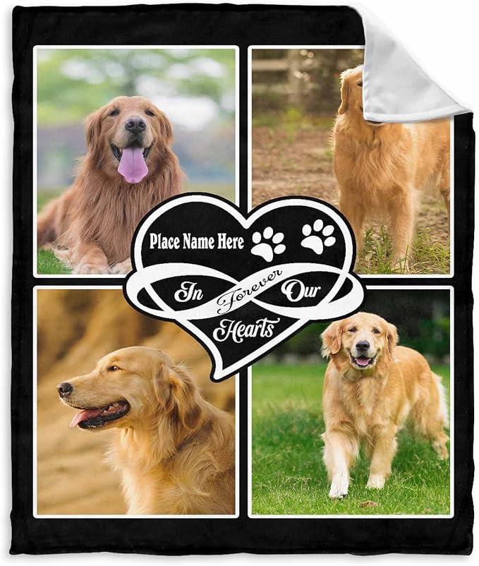 InterestPrint Personalized Loss of Pet Dog Throw Blankets Dog in Our Hearts Blanket Custom Memorial Dog Blankets with Beloved Photo Remembrance Blanket Gift 50X60 Inch
