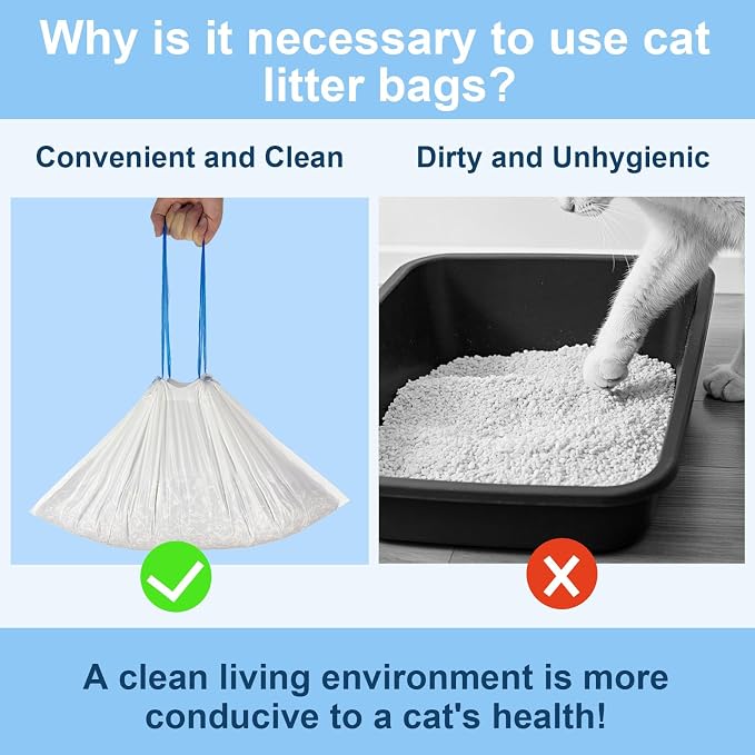 40 Count 21.6"Opening x 11.8"L Cat Litter Box Liners for Self-Cleaning Cat Litter Box, Replacement Automatic Litter Box Liners, 2 Rolls Drawstring Trash Bags for Robot, Extra Thick,（2 Packs/40 Counts）