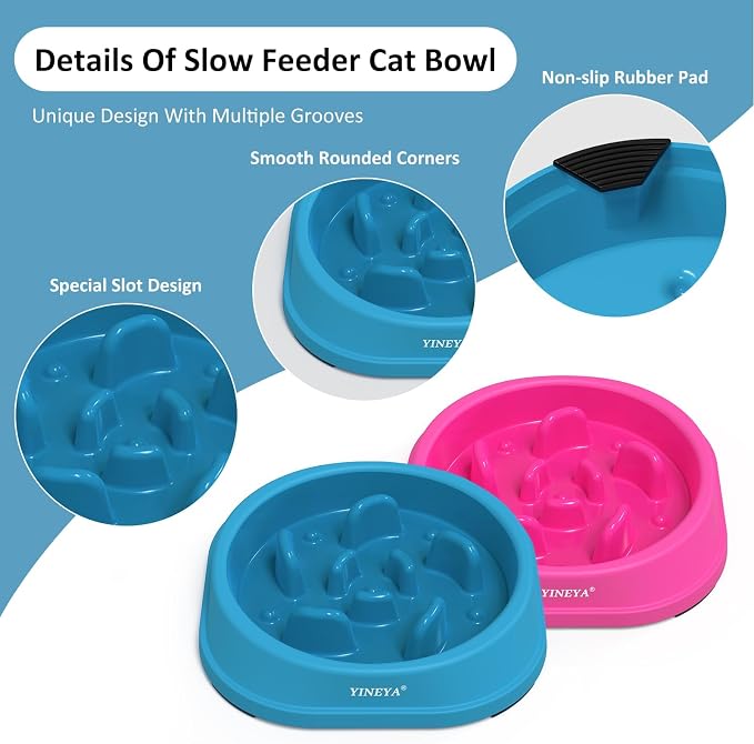 YINEYA 2PCS Anti-Choking Slow Feeder Dog Bowls Small Size Dog, Slow Feeder Cat Bowl, Supplies and Puzzle for Pet