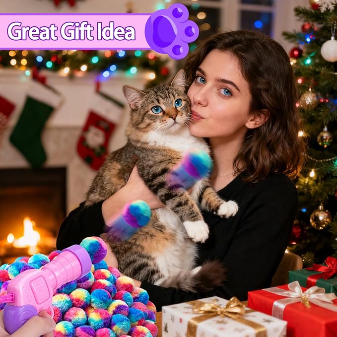 Mity rain 51PCS Cat Ball Launchers & Pom Pom Balls Interactive Cat Toy Set – Safe Soft Plush Kitten Toys for Indoor Cats, Fun Kitten Toys for Endless Active Play