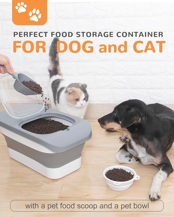 10-13 Lbs Dog Food Stroage Container, Collapsible Dog Food Containers with Airtight Lid, Pet Food Scoop, Pet Food Storage Container Dry Food for Dog, Cat and Other Pets