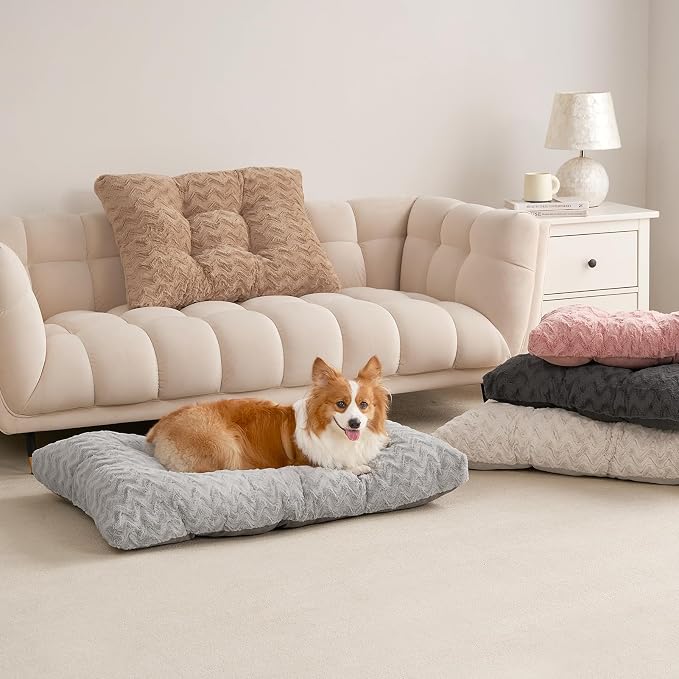 EHEYCIGA Washable Large Dog Bed for Crate 35x23 Inch, Kennel Pad for Dogs Up to 45 lbs, Plush and Comfy Pet Sleeping Mat, Camel