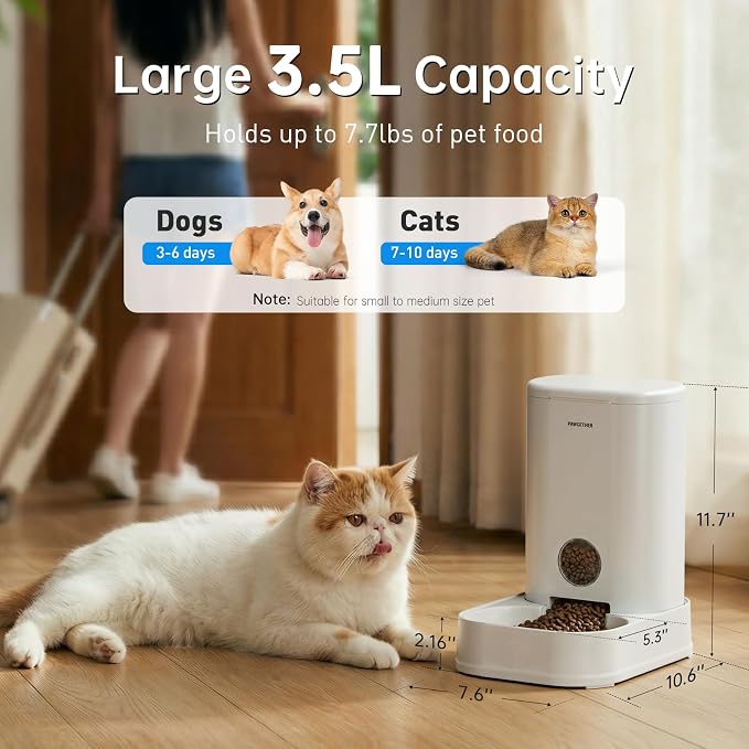 PAWGETHER® Gravity Cat Feeder, 1 Gallon/3.5L Dog Food Dispenser, No-Electricity Automatic Pet Feeder, Auto Refill Food Bowl for Cats & Small, Medium Dogs Easy to Fill