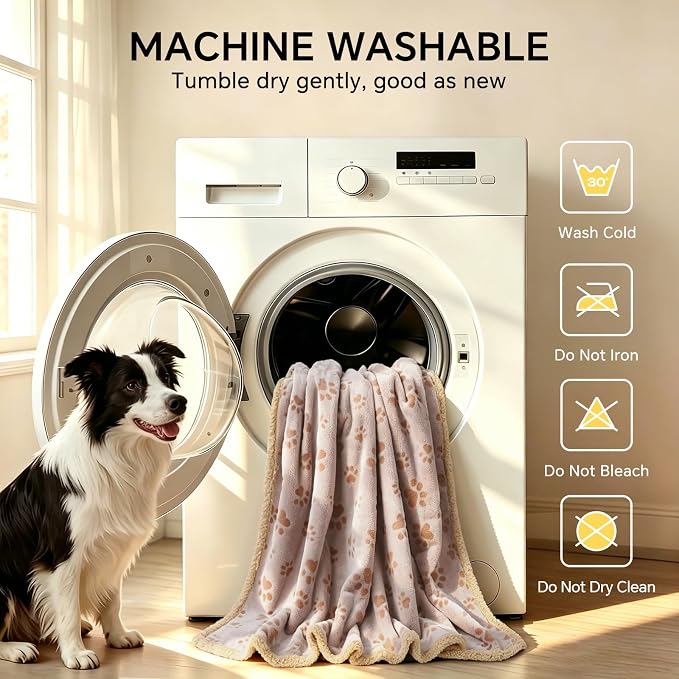 Luciphia Waterproof Pet Blankets Whith Paw Print for Couch Sofa Bed Cover, Liquid Pee Proof Soft Fluffy Dog Blanket Washable, Reversible Furniture Protection Puppy Cat, Khaki, X-Large（85" x 57"）