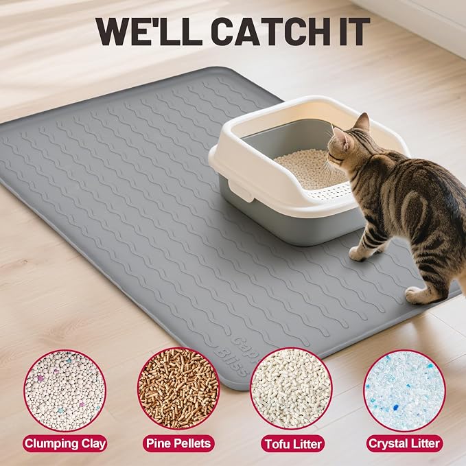 Cat Litter Mat, 34"x22" Waterproof Silicone Pad, Pink | Large Size, Urine-Proof Pad, Litter-Trapping Waves, Non-Slip, Easy Clean, Paw-Safe, for Litter Box, Floor Mat