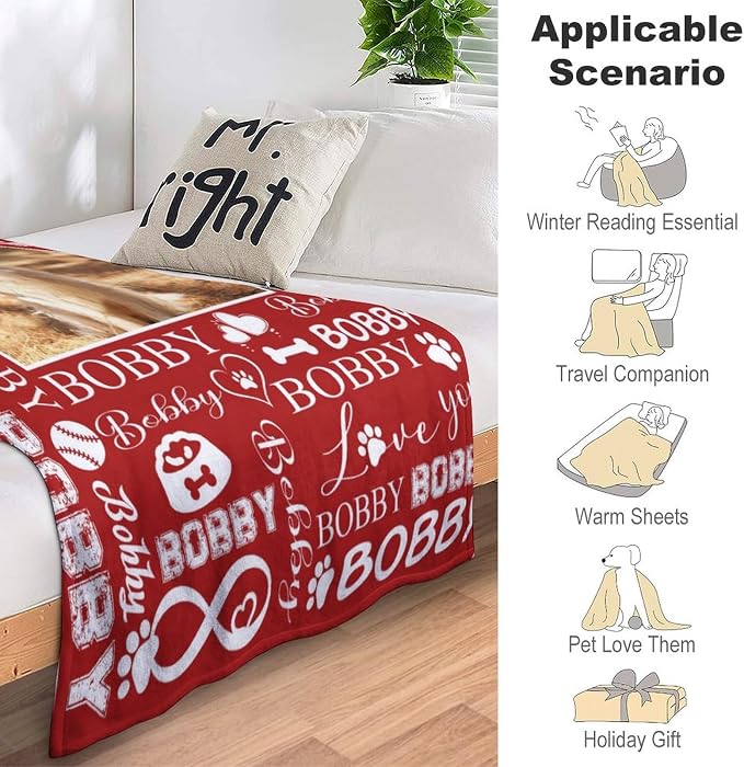 Artsadd Personalized Dog Blanket with Photos & Pet Name, Custom Dog Memorial Blanket and Throws for Remembrance, Customized Puppy Blanket, Dog Gifts for Pet Dog Lovers, Dog Mom Gifts for Women Xmas L