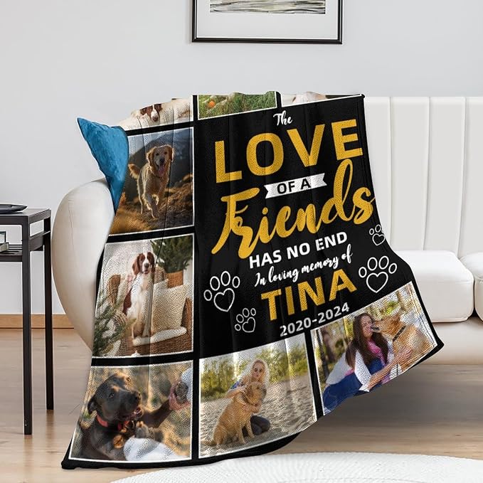 Personalized Dog Blankets with Photos Custom Dog Blanket with Pictures - Customized Pet Memorial Blanket Gifts for Loss of Dog, Loss of Pet Remembrance Gift, in Loving Memory Blanket for Dog Lover M