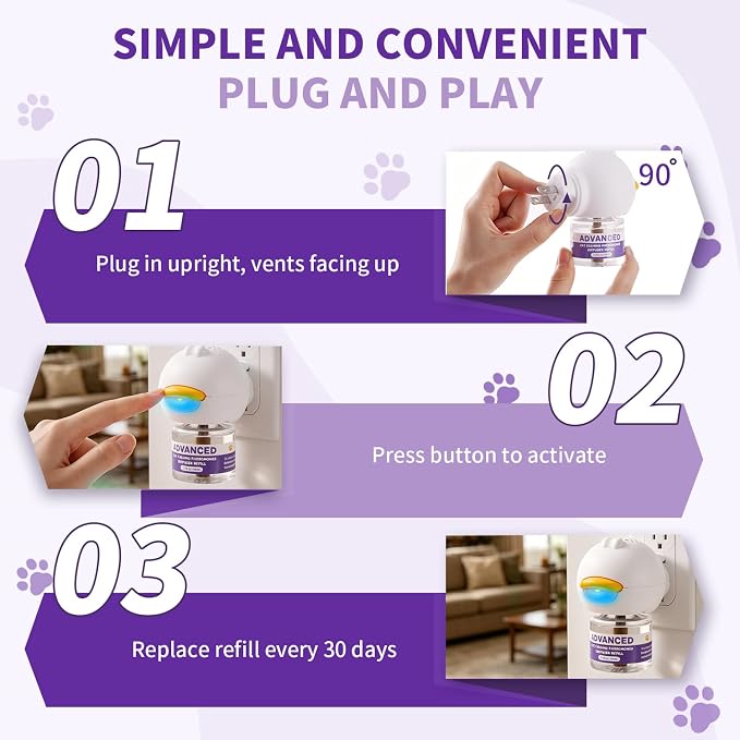 Cat Calming Diffuser Kit with 2 Diffusers & 4 Refills (48mL Each), Cat Pheromones Calming Diffuser for Cat Anxiety Relief, Stress Reduction & Behavior Support, 30-Day Refills, Suitable for All Cats