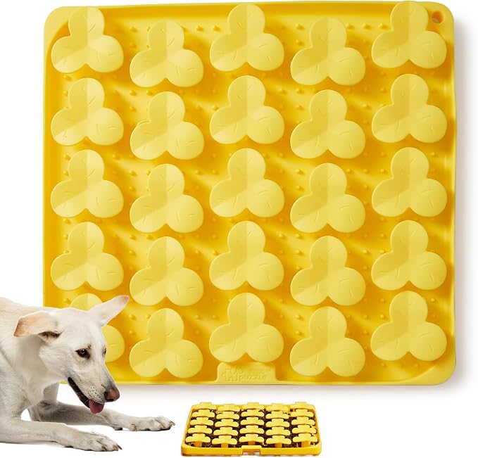 Puzzle Feeder Silicone Mat with Suction Cups, Slow Feeder Bowl for Dry and Wet Food, Dog Enrichment for All Breed Dogs, Yellow
