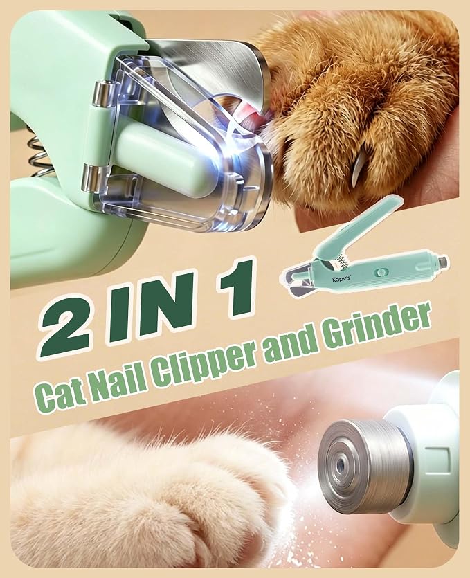 Silent Groom Pro Nail Grinder 2-in-1 Cat Nail Clipper with Light | Also Suitable for Nail Grinding for Small Dogs and Other Small Pets